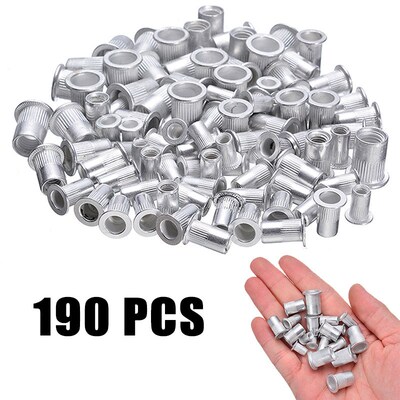 热销盒装190PCS铝制铆螺母M3M4M5M6M8M10拉铆平头竖纹螺母