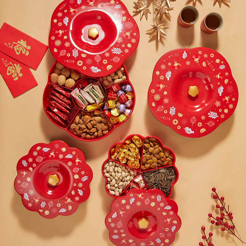 新年带盖喜糖果盒透明分格干果盘