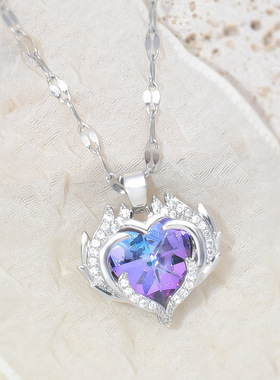 【钛钢】跨境新款海洋之心项链女轻奢小众设计百搭炫彩心形吊坠