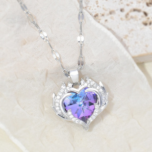 【钛钢】跨境新款海洋之心项链女轻奢小众设计百搭炫彩心形吊坠