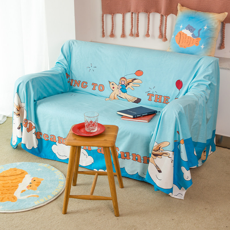 左咸敦道卡通美式可爱沙发巾靠背巾双人沙发垫沙发罩全盖布装饰