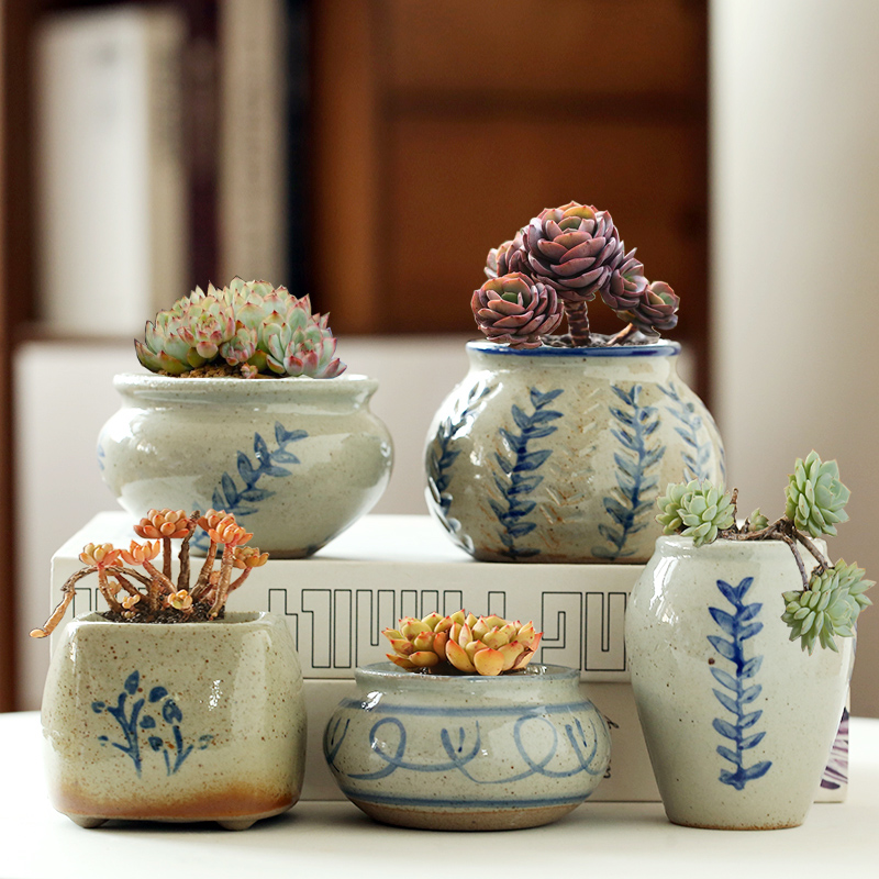 景德镇青花句号高温透气多肉花盆