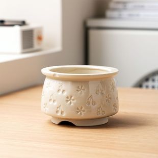 多肉花盆陶瓷可爱印花冰裂创意桌面装饰肉肉花盆个性简约帽檐造型