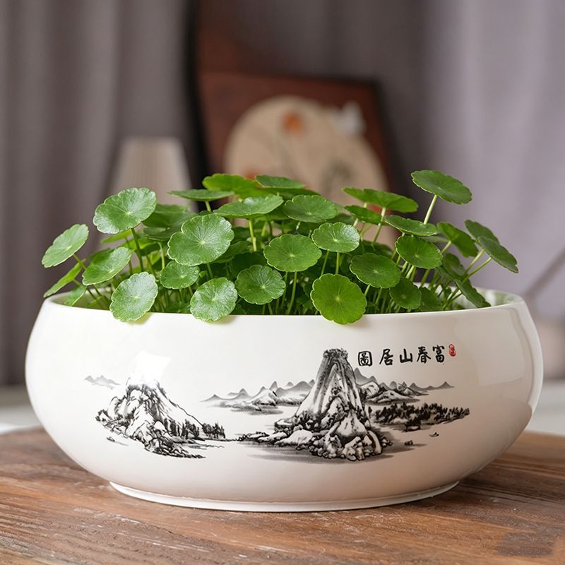 水培花盆陶瓷铜钱草莲花无孔大号缸盆碗莲睡莲水仙花一叶莲绿植盆