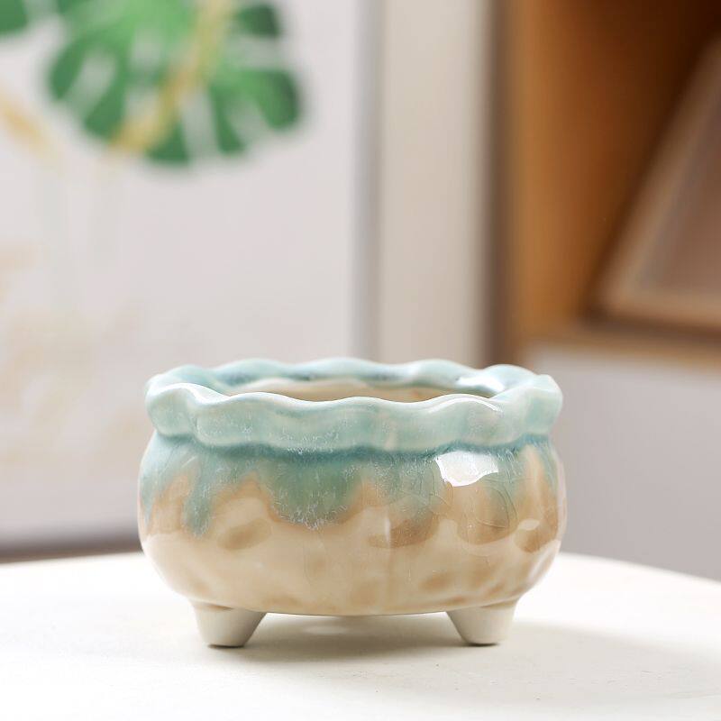 多肉花盆陶瓷冰裂窑变流釉透气有孔肉创意个性造型简约肉群生盆盆