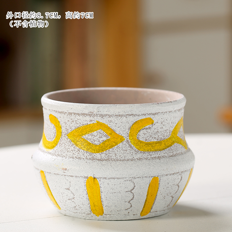 地中海小号多肉花盆特价清仓家用粗陶手绘肉肉植物红陶陶瓷复古盆