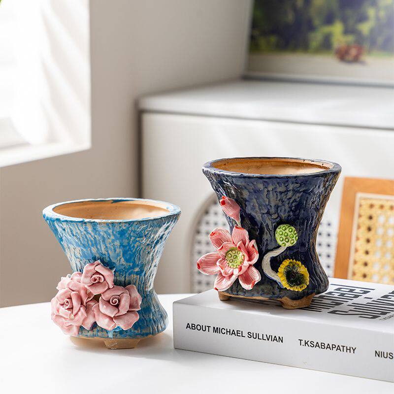 多肉花盆陶瓷捏花火锅精美复古简约透气家用创意个性造型肉肉花盆