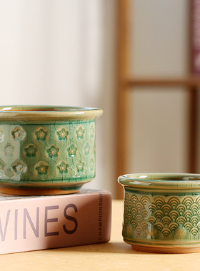 控型小号拇指盆印章绿色冰裂可爱梅花祥云多肉花盆特价清仓透气