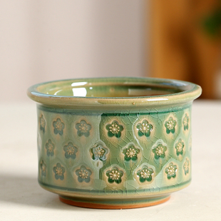 多肉陶瓷花盆圆口印章冰裂创意个性透气桌面特价清仓圆形彩绘釉面