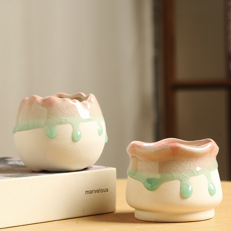多肉陶瓷花盆冰裂流釉个性简约窑变创意特价清仓桌面透气装饰
