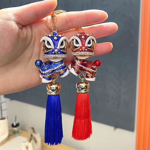 醒狮狮子头舞狮镶钻中国风卡通礼物钥匙扣挂件礼品创意工艺品高档