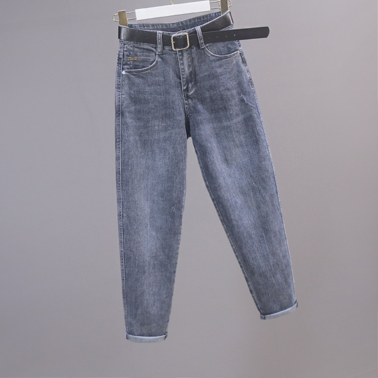 潮牌高腰弹力牛仔裤女薄款2025年新款休闲宽松显瘦哈伦老爹萝卜裤