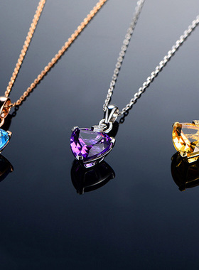 锁骨链心形小巧礼品黄水晶吊坠