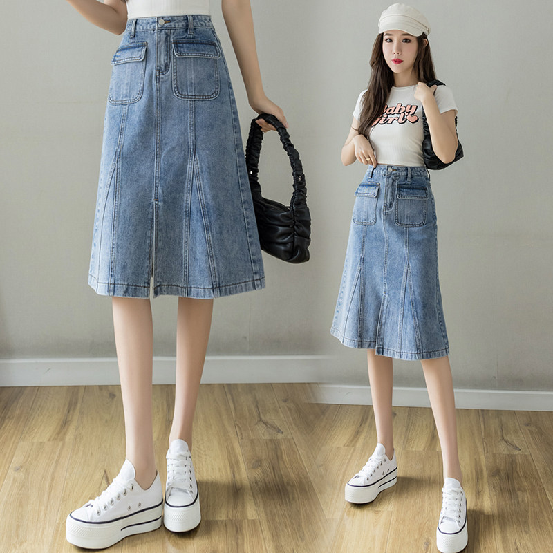 Light colour cowboy skirt 2022 summer new pattern Retro Paige A word skirt Split ends Overknee The dress Littlein the Women's clothing/Boutique , Skirts  category - from Buy2taobao.com to provide professional Taobao agent buy service