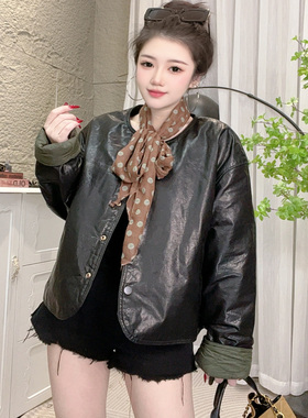 Bikamo/2025宽松型长袖休闲风厚款双面穿轻奢皮衣外套p0421黑色