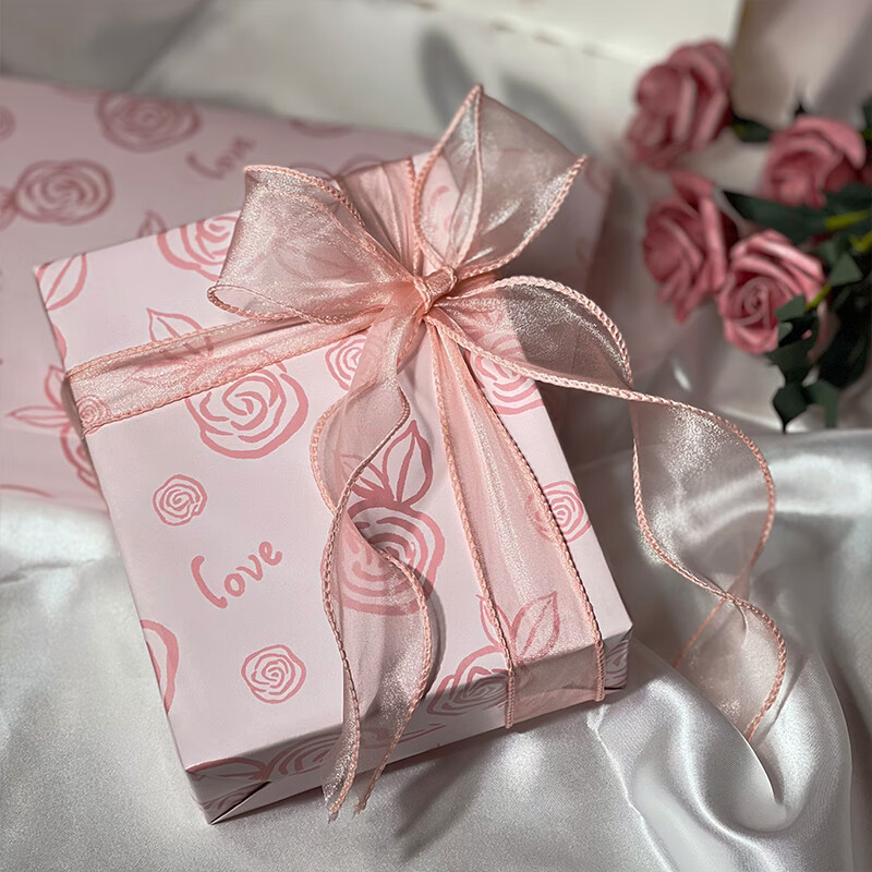 礼盒包装纸520礼物礼品套装新年生日结婚红色大尺寸玫瑰花1张包|