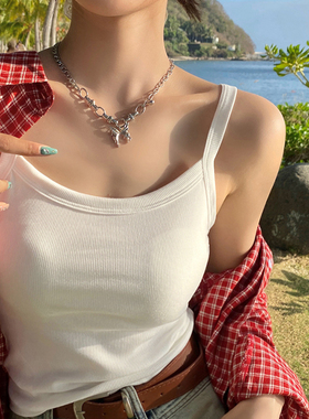 白色纯棉小吊带背心女内搭新款夏季遮副乳修身弹力打底上衣可外穿