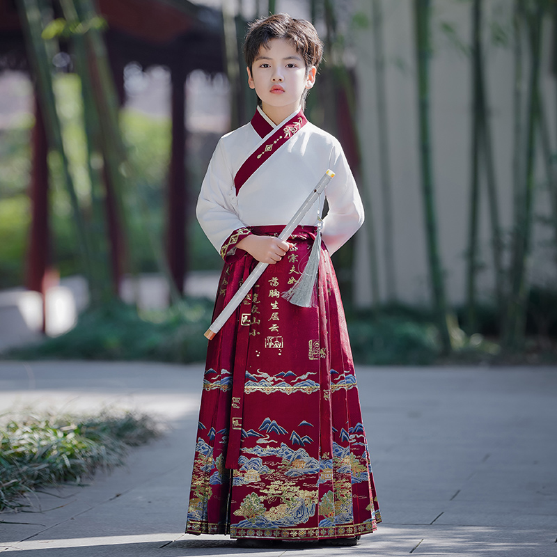 国庆儿童演出汉服男童马面裙2025新款中国风夏季男孩夏款男生套装