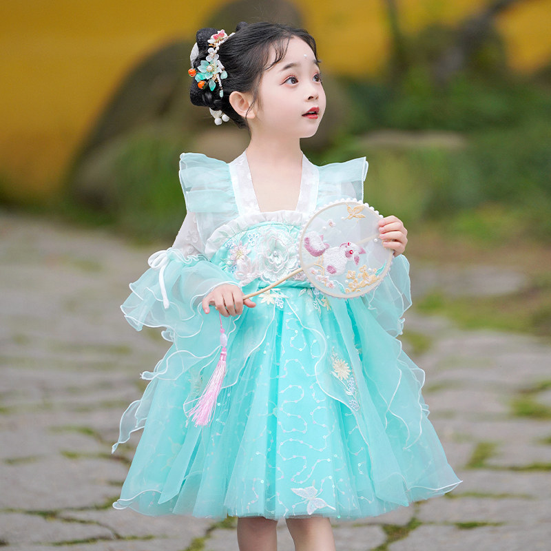 女童汉服夏款明制古装中国风超仙连衣裙夏季儿童古风唐装演出服女图片