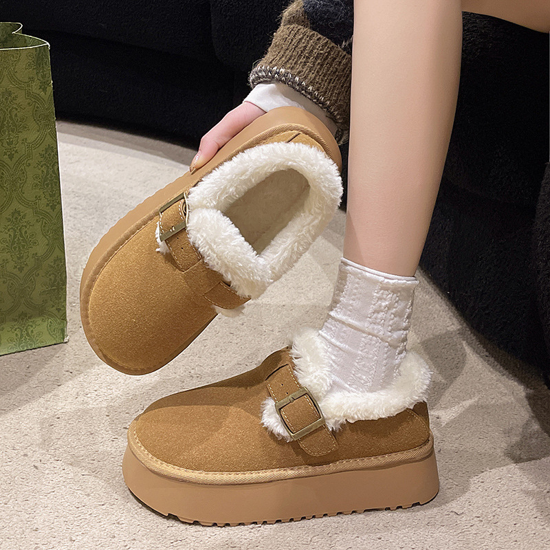 35-42码 大码女鞋厚底雪地靴冬季加绒加厚毛毛保暖勃肯鞋棉鞋