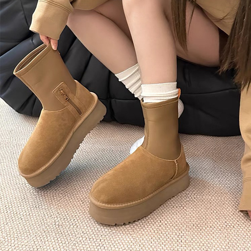 雪地靴女2025年冬新款厚底弹力袜子靴加绒保暖真皮棉靴百搭铅笔靴