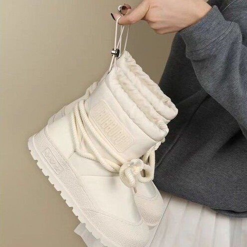 厚底内增高真皮毛雪地靴女秋冬新款加绒加厚棉鞋绑带时尚百搭防滑