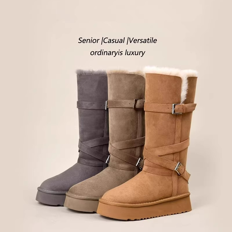 灰色长筒雪地靴女2025冬季新款厚底增高加绒加厚高筒保暖棉鞋子