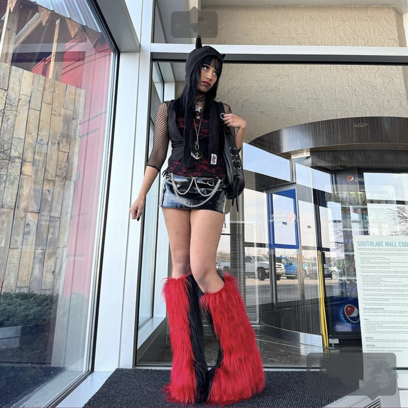 新款高筒靴及膝雪地靴女保暖长毛绒落水毛仿滩羊毛潮流 fur boots