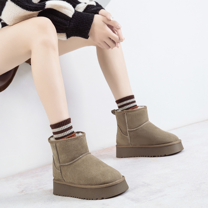 羊毛雪地靴女内增高9cm高跟新款皮毛一体雪地棉鞋坡跟保暖短靴子