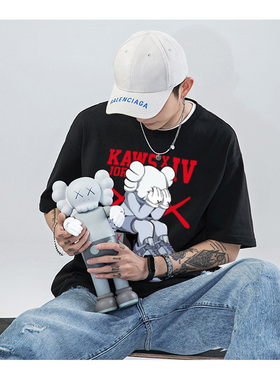 KAWS联名短袖芝麻街T恤百搭圆领休闲情侣上衣宽松男女日系潮牌INS