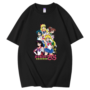美少女战士T恤日漫复古印花vintage短袖宽松重磅纯棉男女潮水冰月