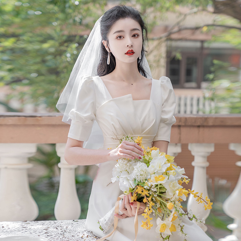 法式高级感轻婚纱领证小白裙日常订婚礼服平时可穿小个子连衣裙夏