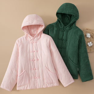 纯棉花女士棉衣女复古盘扣宽松加厚保暖棉袄新中式连帽棉服外套