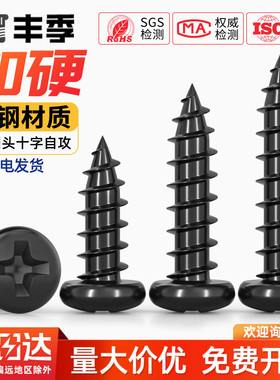 PA铁黑锌发黑色加硬十字盘头自攻小螺丝电子圆头螺钉M1M2M3M4mm