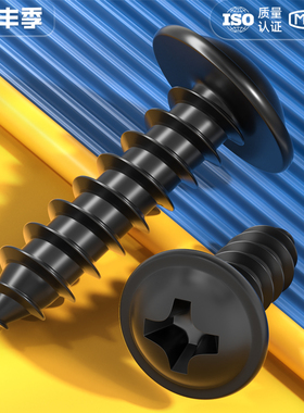 黑色304不锈钢十字圆头自带垫自攻螺丝钉镀黑锌发黑盘头MM2M3M4M5