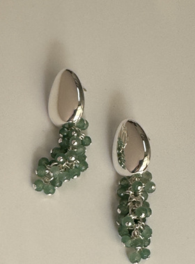 两种佩戴,高质感大光面耳钉绿东陵石流苏可拆卸/博主同款EARRINGS