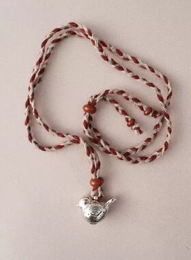 「满足鸟」复古银编织毛线项链长度可调节四季可佩戴