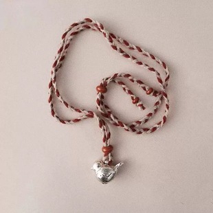 「满足鸟」复古银编织毛线项链长度可调节四季可佩戴