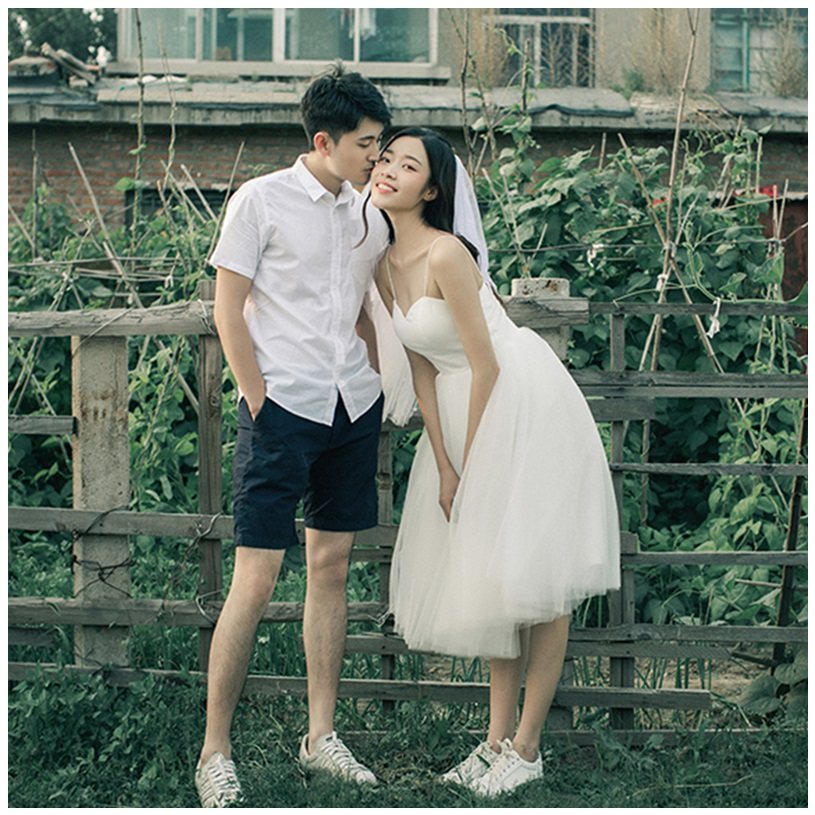 简约轻婚纱森系超仙旅拍出门纱白色短裙领证平时可穿吊带小礼服