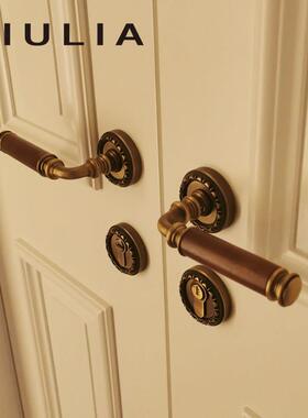 Giulia意大利进口木质法国覆古门锁卧室门把手黄铜磁性静音门锁