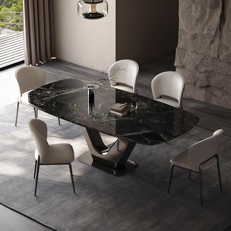 德品曼轻奢意式简约超晶石餐桌长方形极简大理石餐桌家用小户型