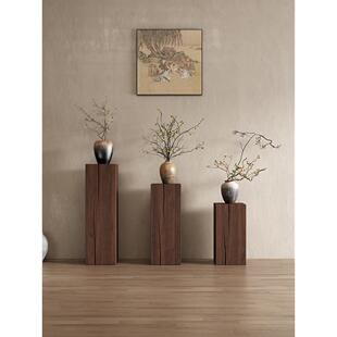 复古色实木实心方形木墩子花架底座木桩玄关侘寂民宿树桩根雕摆件