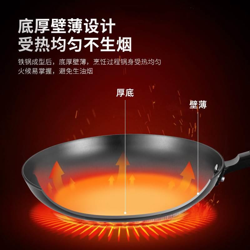 陆川铁锅无涂层家用铸铁平底锅烙饼煎牛排煎蛋不粘生铁电磁炉煎锅