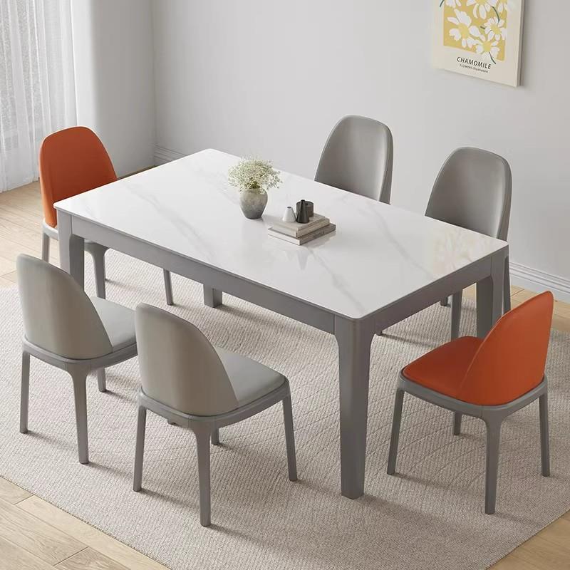 意式轻奢岩板餐桌椅组合灰色实木家用现代简约小户型长方形饭桌子