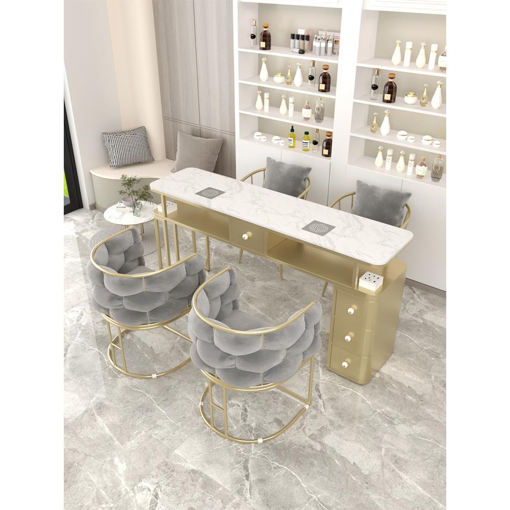 美甲桌椅套装简约大理石单双三人网红时尚美甲台日式吸尘器修甲桌