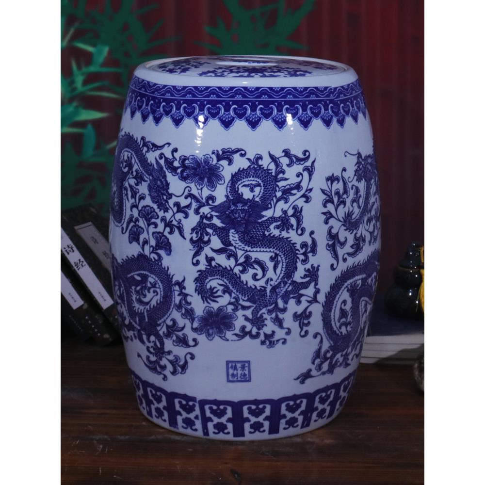 景德镇陶瓷米缸20斤30斤50斤米桶家用带盖青花龙面粉缸密封储物罐
