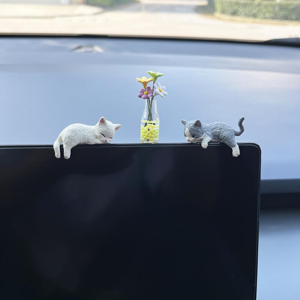 汽车中控屏幕车载趴趴摆件小猫迷你车内饰品后视镜电脑显示器装饰
