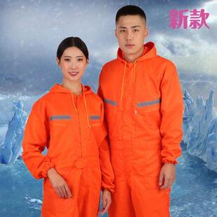 拉链反光条连体工作服防尘防污劳保套装 防溅水 男一体带帽大码 通款