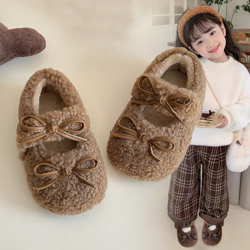 女童棉鞋女宝宝羊羔毛豆豆鞋2025秋冬季新款儿童蝴蝶结毛毛鞋加绒,童鞋/婴儿鞋/亲子鞋,棉鞋,淘宝优惠券,粉丝福利购,淘宝优惠卷