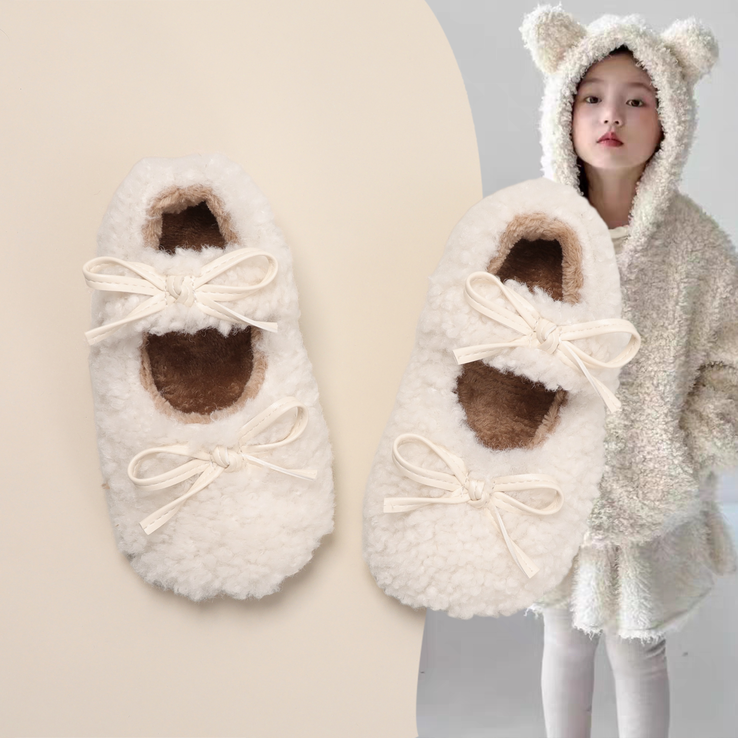 秋冬新款女童可爱蝴蝶结加绒棉鞋